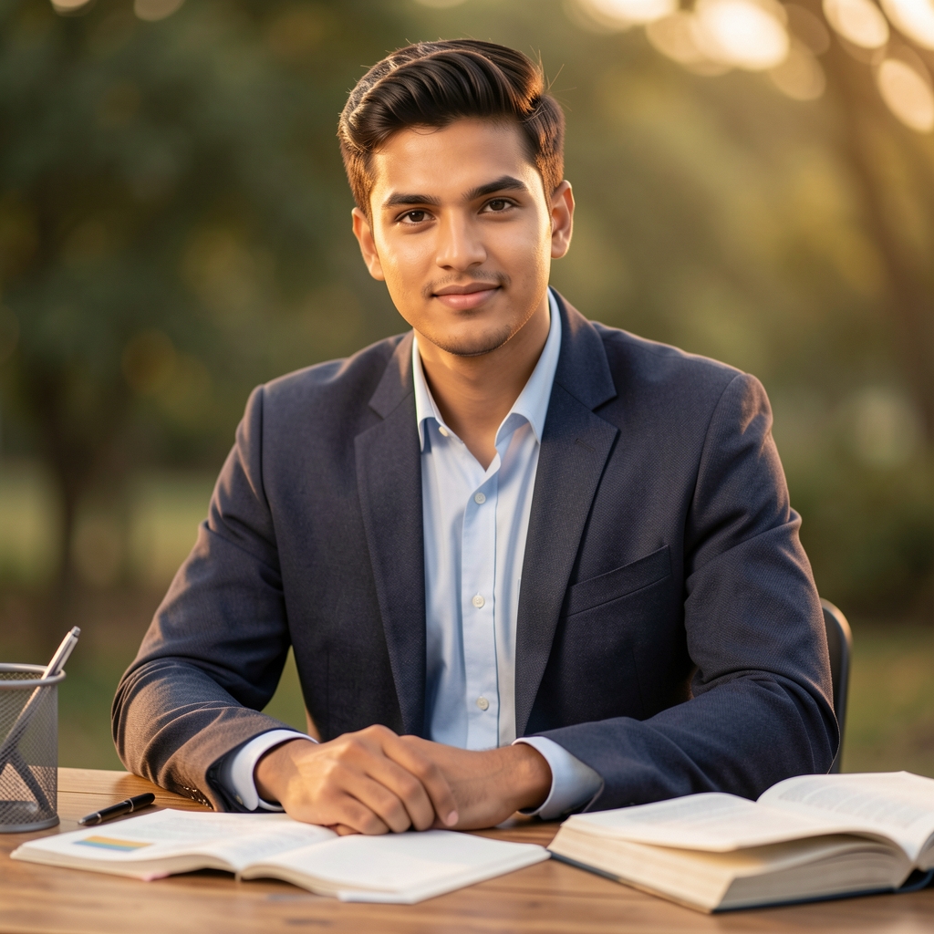 Editorial portrait of Tobias Ashcroft, contributing editor, photographed at a wooden desk with open research materials visible, under controlled warm studio lighting